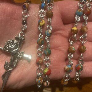 Handmade Rosary with Multi Color Earth Tone Ceramic Beads